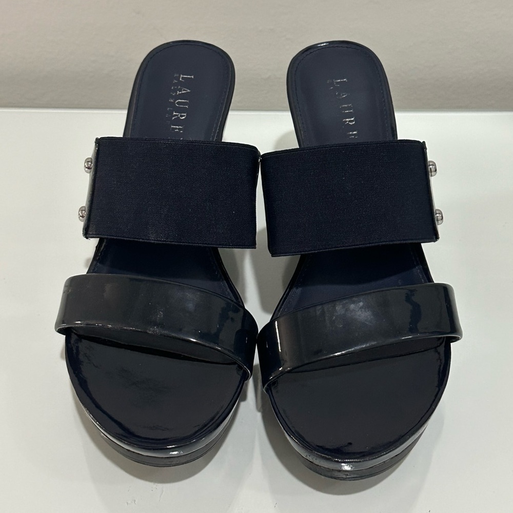 Ralph Lauren Rhianna Wedge Slide Sandal Navy Blue Size 6
